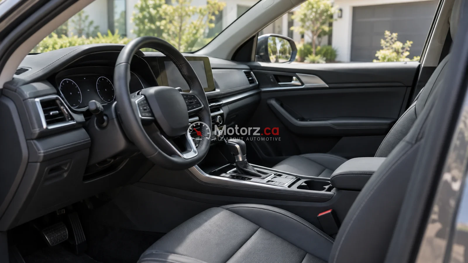 Conceptual illustration of a parked car interior and automatic gear selector