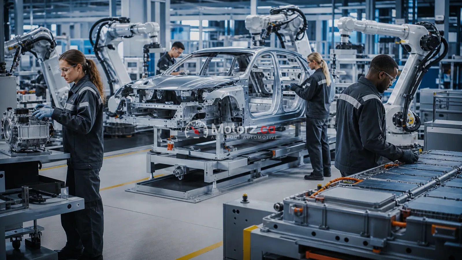 The Future of Automotive Manufacturing in Canada 1 Workers and robotic equipment on a modern Canadian automotive assembly line