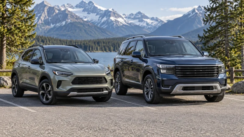SUV vs. Crossover: Construction, Space and Canadian Ownership Needs 12 Conceptual illustration of a compact crossover and a larger upright SUV parked together