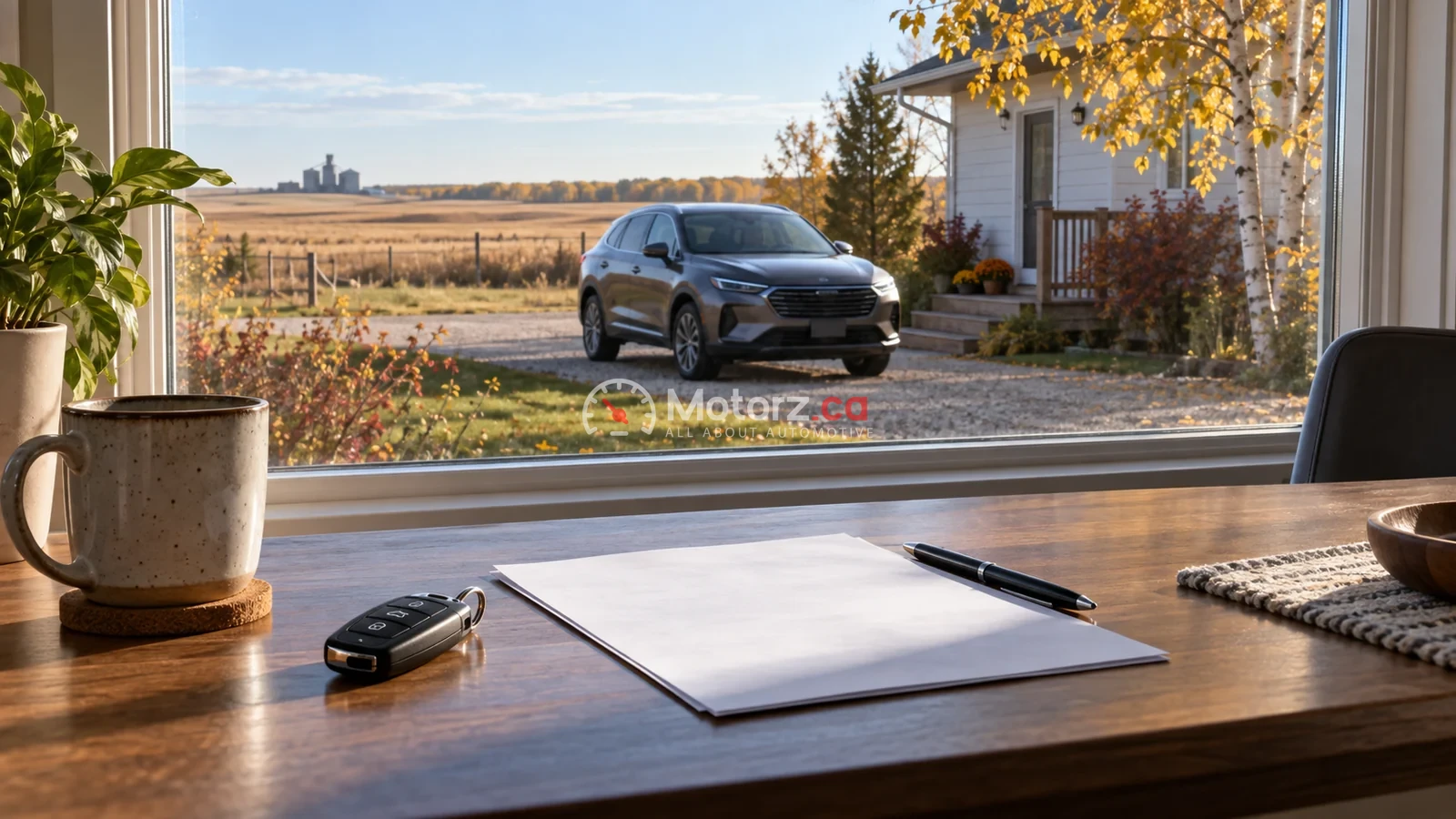 Manitoba Vehicle Registration: Documents, Transfers and Renewal 1 Conceptual illustration of a parked car outside a prairie home with keys and blank paperwork