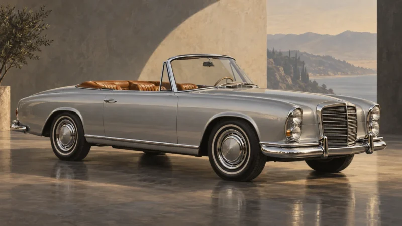 Conceptual illustration of a mid-century open-top touring car.