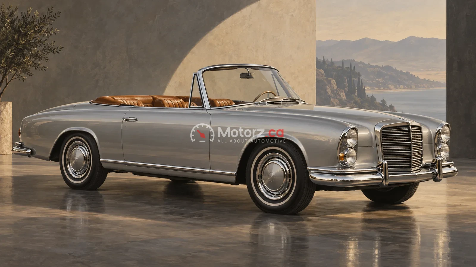 Conceptual illustration of a mid-century open-top touring car.