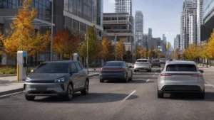 Generic electrified vehicles on a Canadian urban street