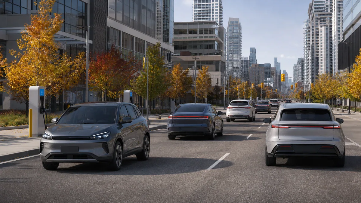 Generic electrified vehicles on a Canadian urban street