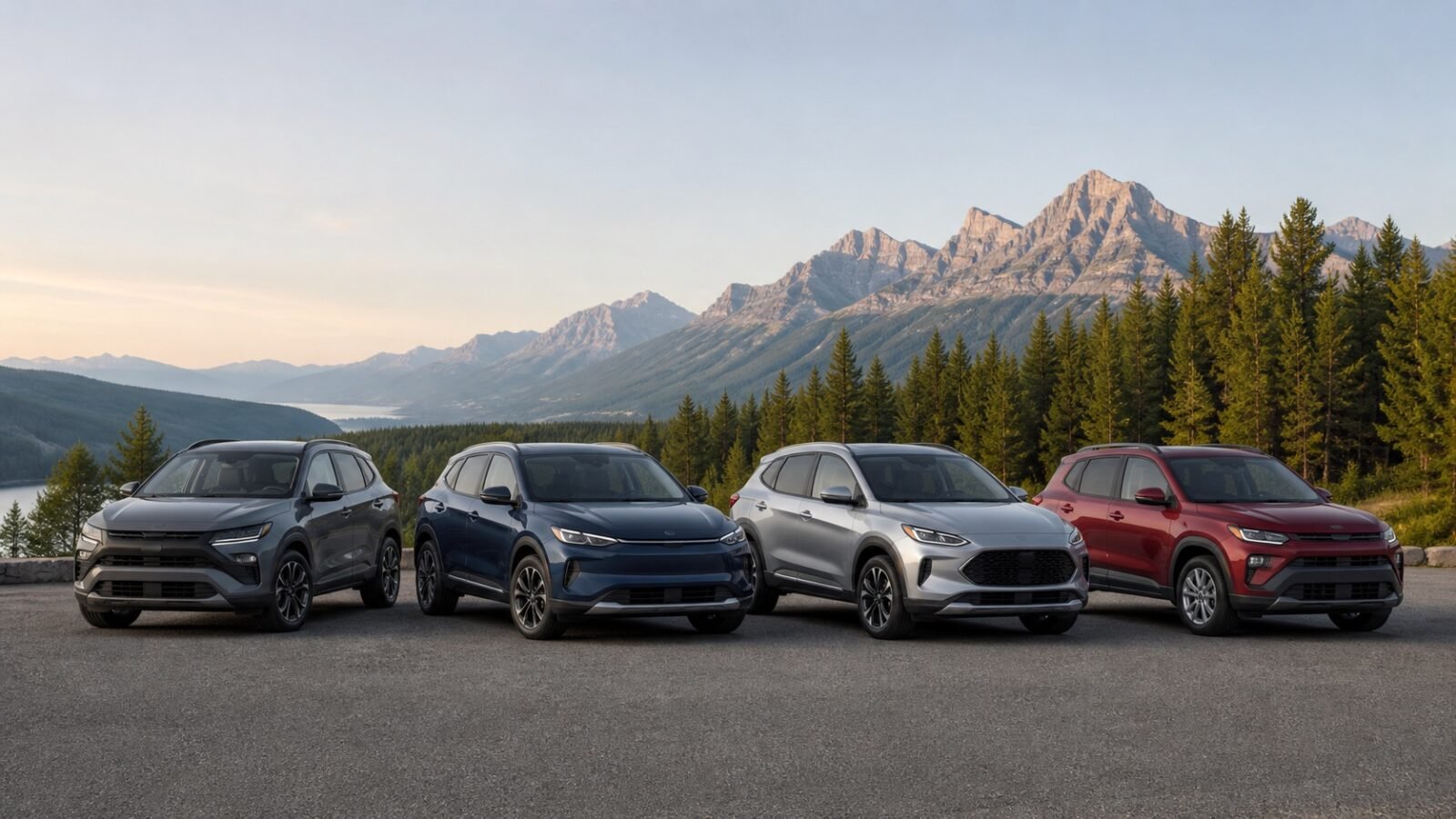 Best Small SUVs in Canada for 2026: Compact and Subcompact Guide 6 Conceptual lineup of compact and subcompact SUVs at a Canadian mountain overlook