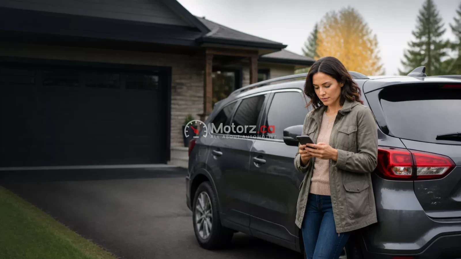 Conceptual image of a Canadian vehicle owner checking recall information on a phone