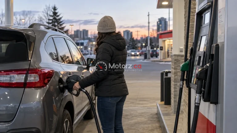 Canadian Automotive Data & Research 3 Driver refuelling an unbranded crossover at a generic Canadian gas station