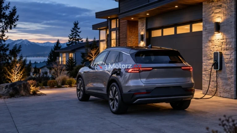 Canadian Automotive Data & Research 11 Unbranded electric crossover connected to a home charger in a Canadian driveway