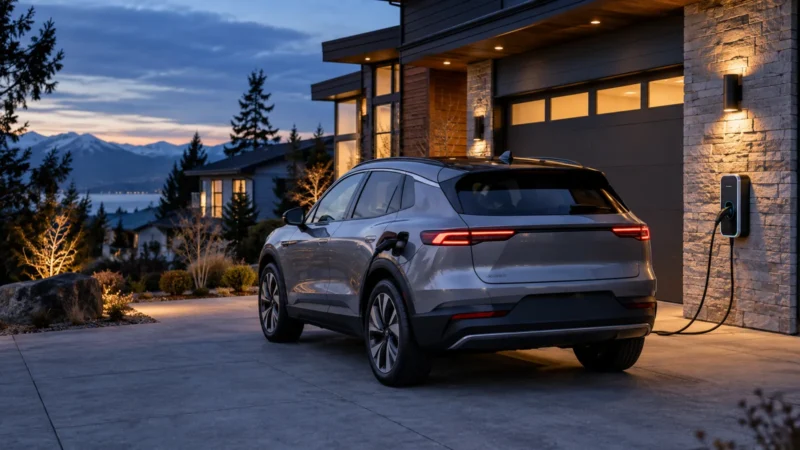 What does it cost to charge an EV in Canada in 2026? 12 Unbranded electric crossover connected to a home charger in a Canadian driveway