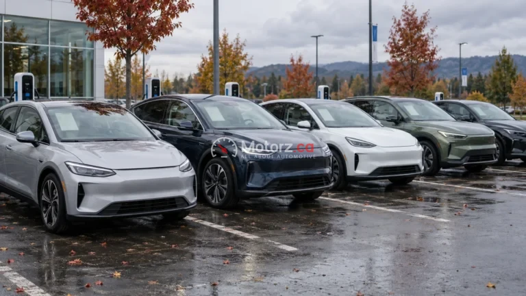 Canadian Automotive Data & Research 19 Unbranded used electric cars and crossovers displayed at a Canadian vehicle lot